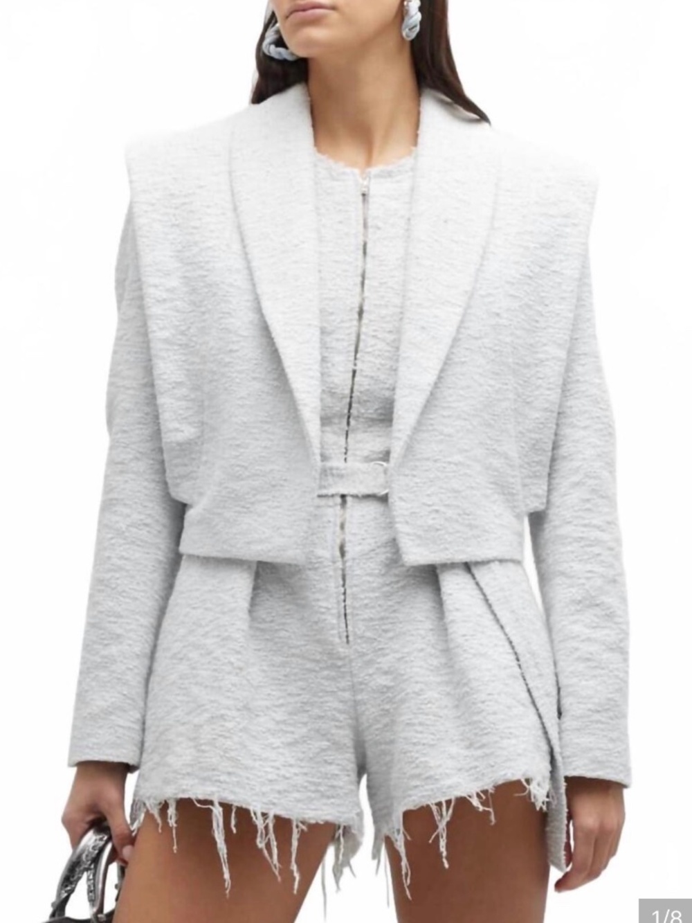 NWT IRO Paris Ceana Textured Cropped Blazer Light Gray Size 42